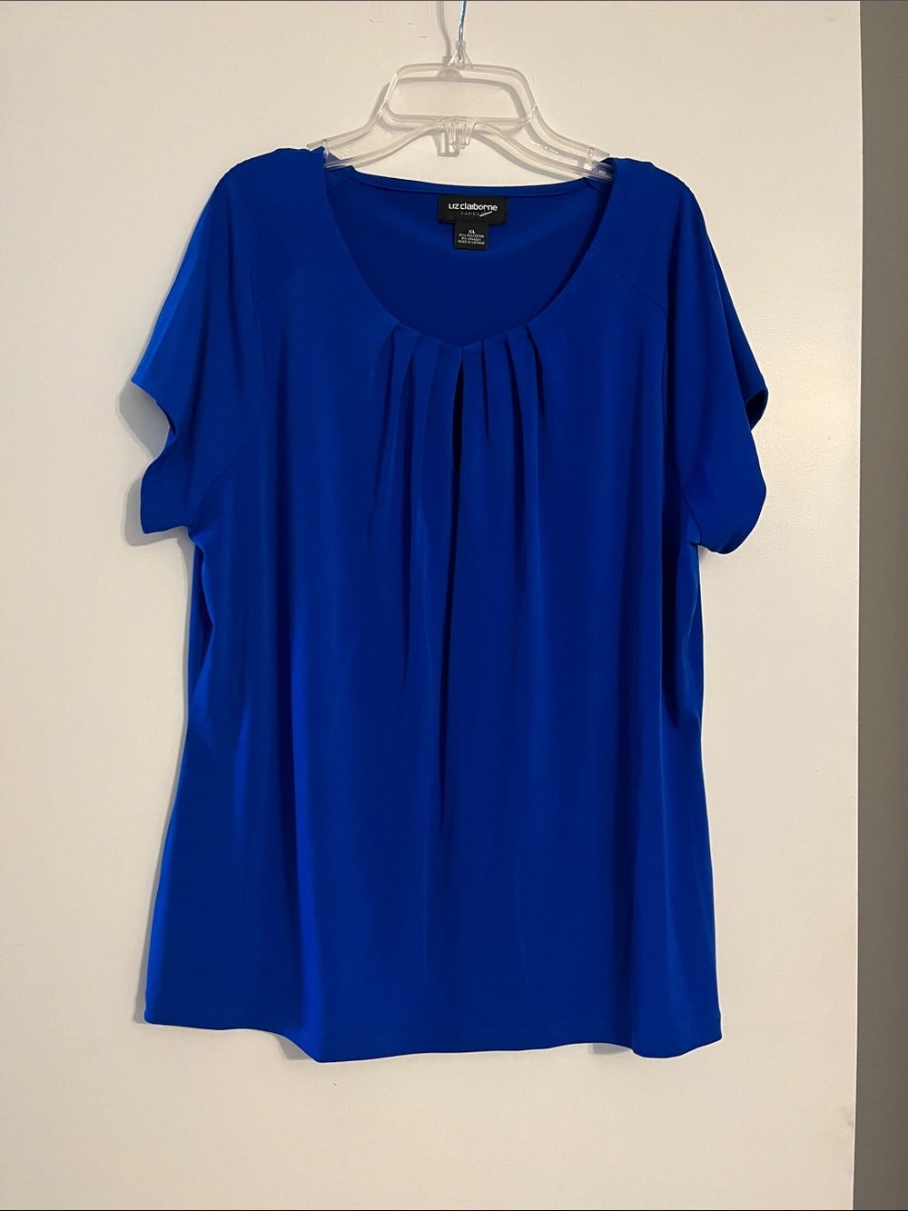 Liz Claiborne Career Royal Blue Pleated Scoop Neck Top XL